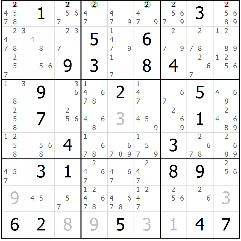 Position des candidats pour la solution de la Gr 81 page 84 du magazine de sudoku Suprême n° 034