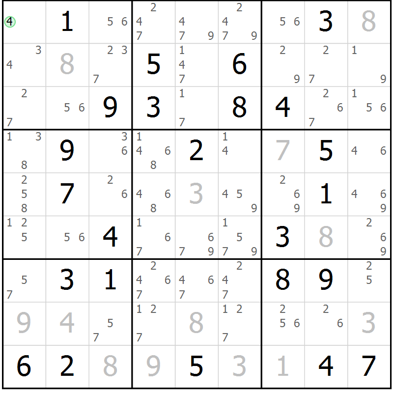 Position des candidats pour la solution de la Gr 81 page 84 du magazine de sudoku Suprême n° 034