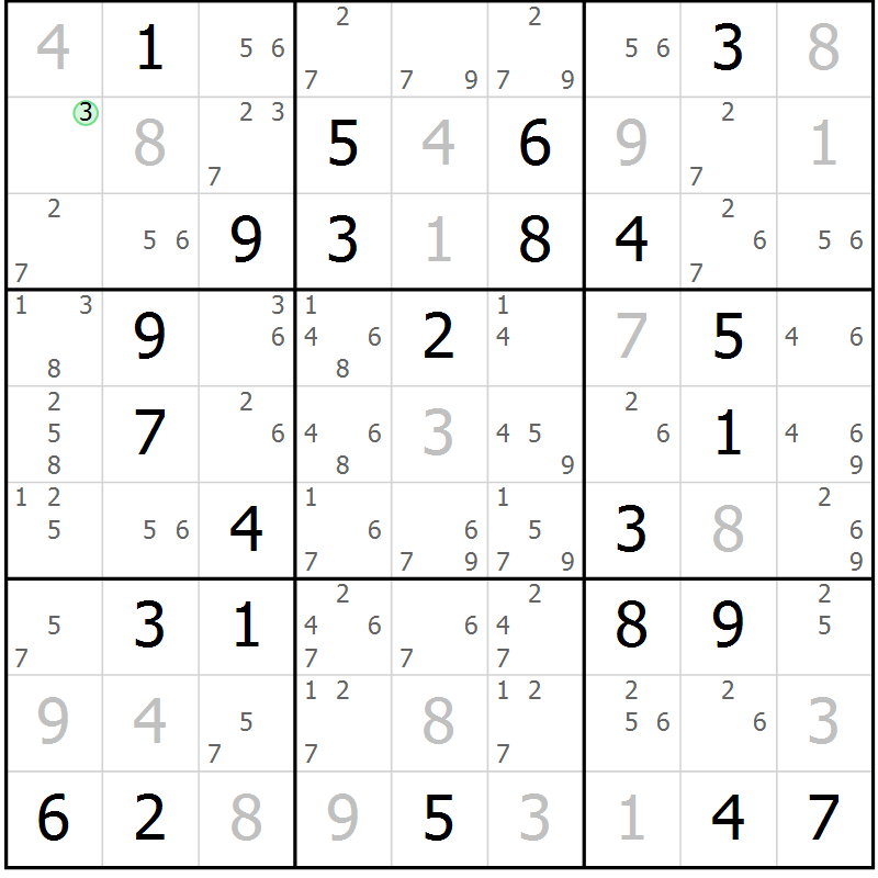 Position des candidats pour la solution de la Gr 81 page 84 du magazine de sudoku Suprême n° 034