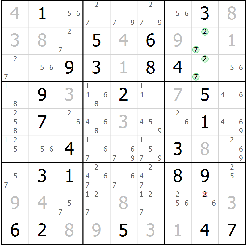 Position des candidats pour la solution de la Gr 81 page 84 du magazine de sudoku Suprême n° 034