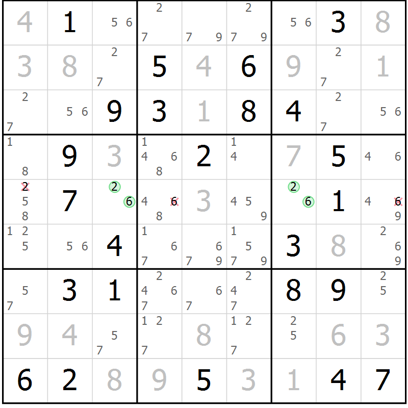 Position des candidats pour la solution de la Gr 81 page 84 du magazine de sudoku Suprême n° 034