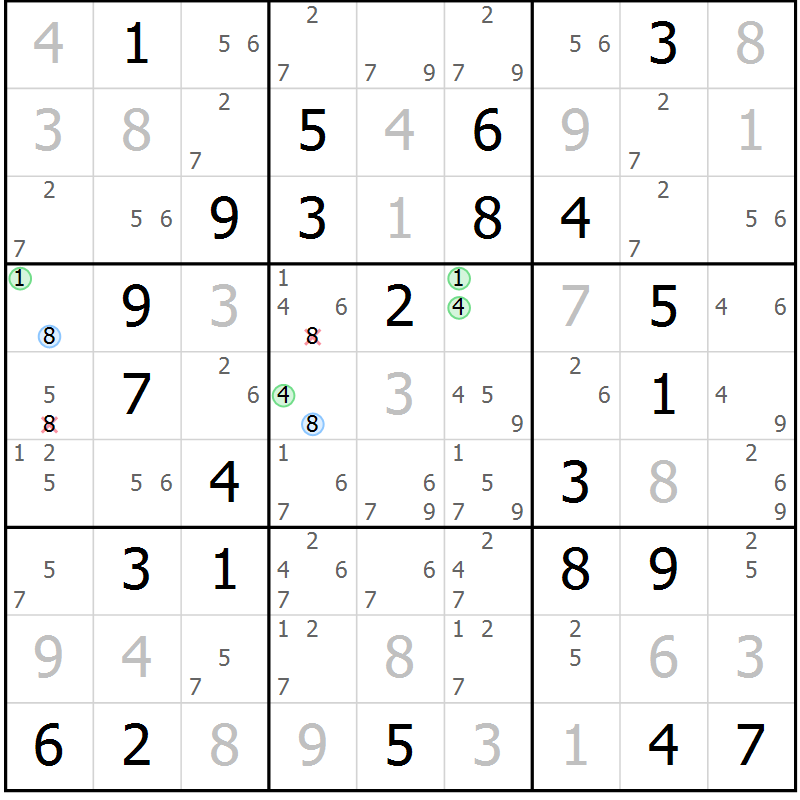 Position des candidats pour la solution de la Gr 81 page 84 du magazine de sudoku Suprême n° 034