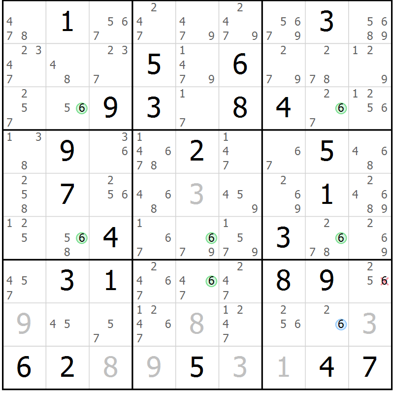 Position des candidats pour la solution de la Gr 81 page 84 du magazine de sudoku Suprême n° 034