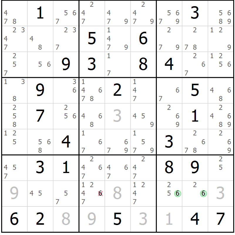 Position des candidats pour la solution de la Gr 81 page 84 du magazine de sudoku Suprême n° 034