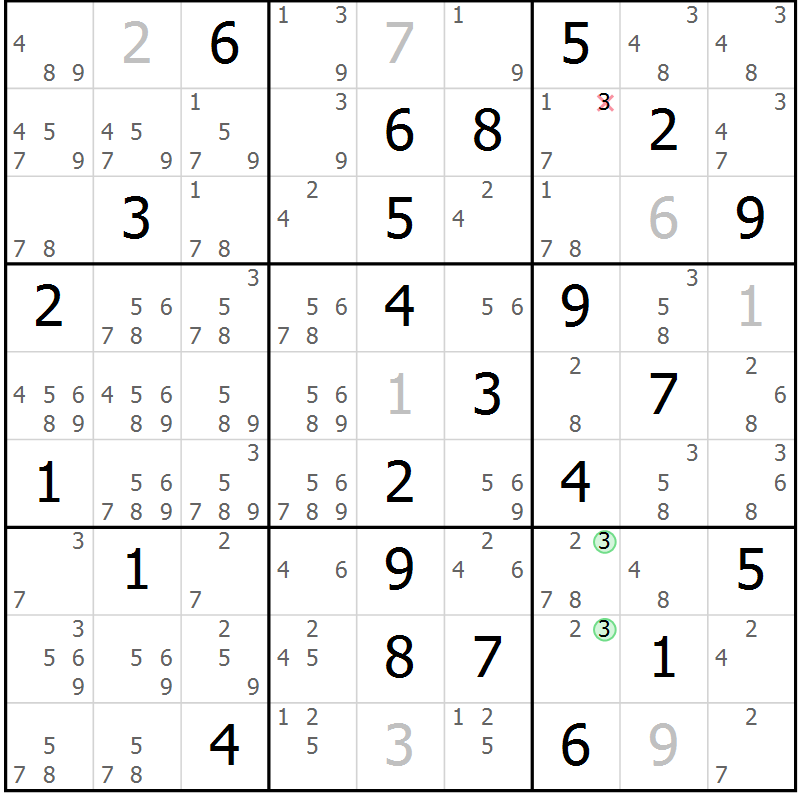 Position des candidats pour la solution de la Gr 82 page 85 du magazine de sudoku Suprême n° 034