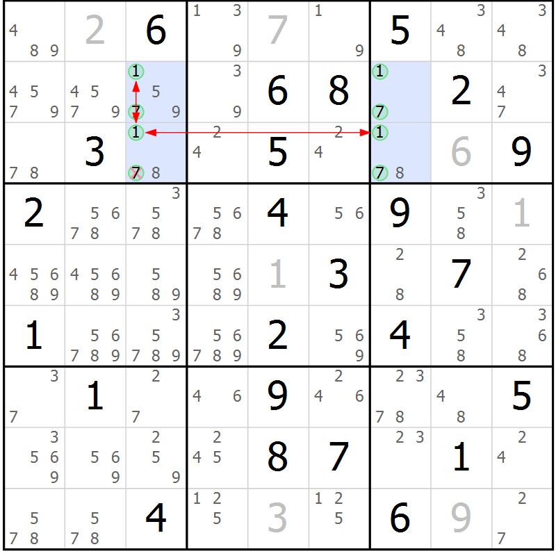 Position des candidats pour la solution de la Gr 82 page 85 du magazine de sudoku Suprême n° 034