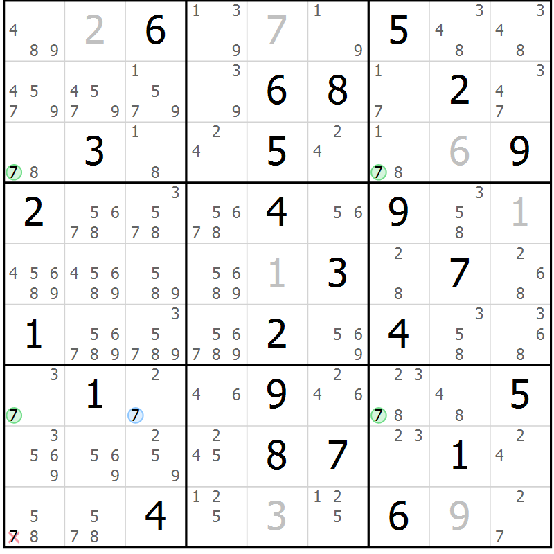Position des candidats pour la solution de la Gr 82 page 85 du magazine de sudoku Suprême n° 034