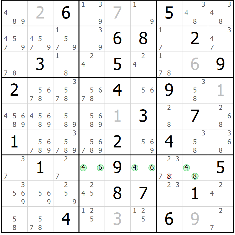 Position des candidats pour la solution de la Gr 82 page 85 du magazine de sudoku Suprême n° 034