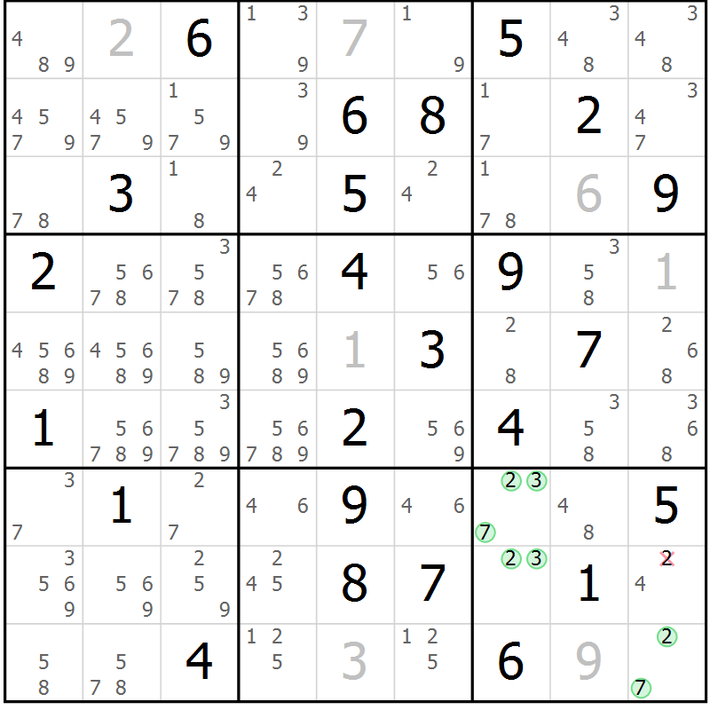 Position des candidats pour la solution de la Gr 82 page 85 du magazine de sudoku Suprême n° 034