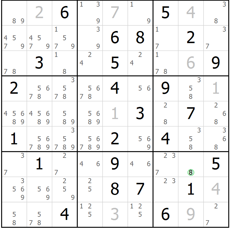 Position des candidats pour la solution de la Gr 82 page 85 du magazine de sudoku Suprême n° 034