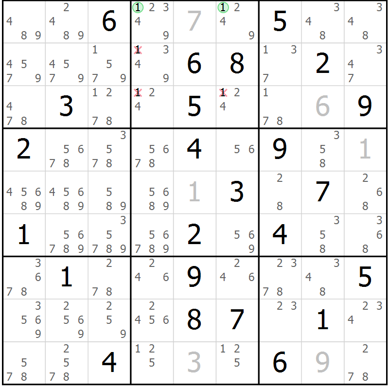 Position des candidats pour la solution de la Gr 82 page 85 du magazine de sudoku Suprême n° 034