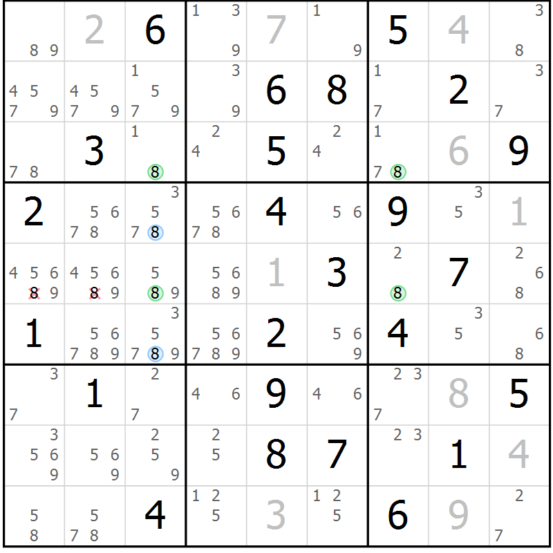 Position des candidats pour la solution de la Gr 82 page 85 du magazine de sudoku Suprême n° 034