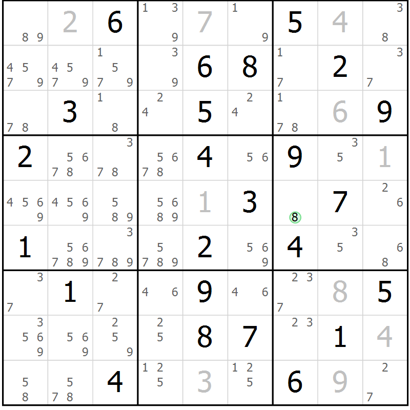 Position des candidats pour la solution de la Gr 82 page 85 du magazine de sudoku Suprême n° 034