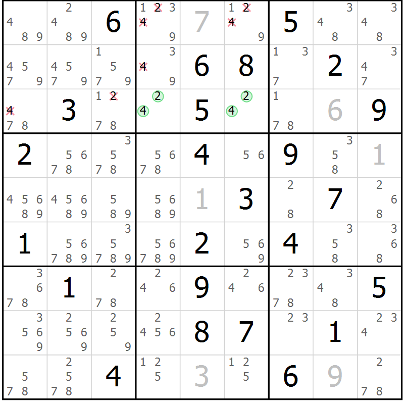 Position des candidats pour la solution de la Gr 82 page 85 du magazine de sudoku Suprême n° 034