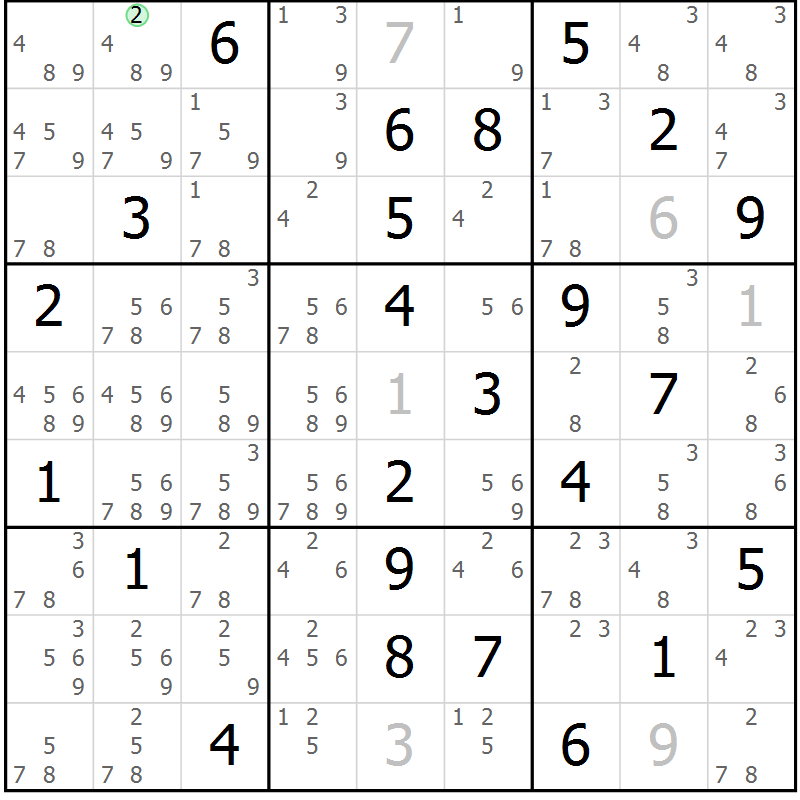 Position des candidats pour la solution de la Gr 82 page 85 du magazine de sudoku Suprême n° 034