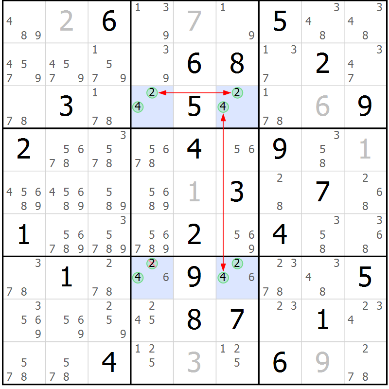 Position des candidats pour la solution de la Gr 82 page 85 du magazine de sudoku Suprême n° 034