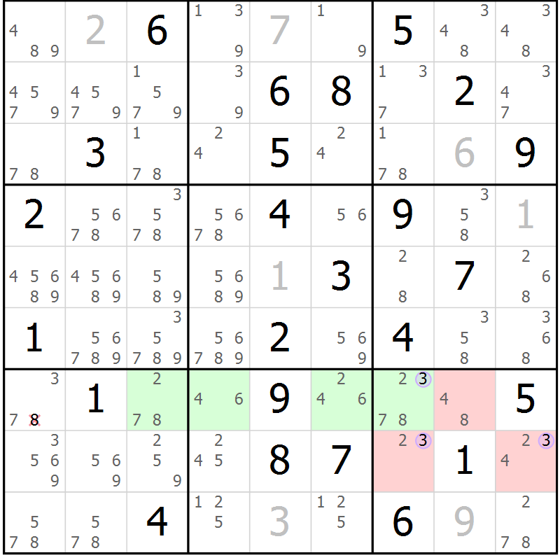 Position des candidats pour la solution de la Gr 82 page 85 du magazine de sudoku Suprême n° 034