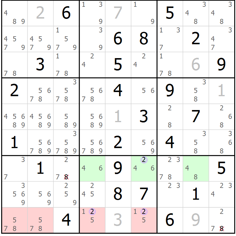 Position des candidats pour la solution de la Gr 82 page 85 du magazine de sudoku Suprême n° 034