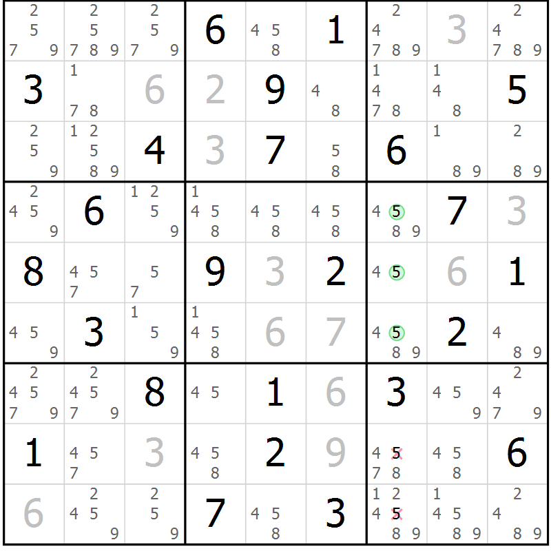 Position des candidats pour la solution de la Gr 83 page 86 du magazine de sudoku Suprême n° 034