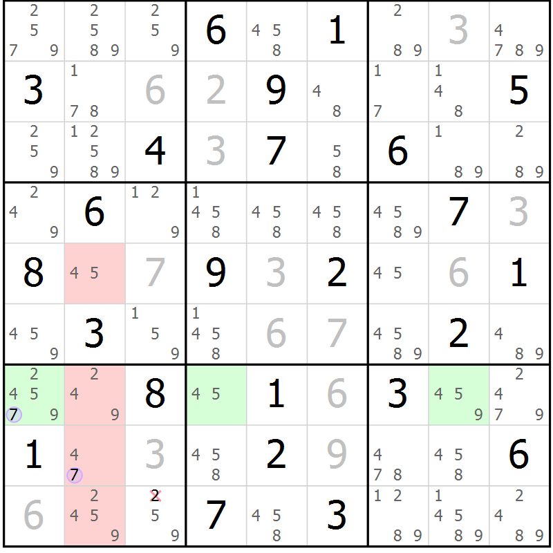 Position des candidats pour la solution de la Gr 83 page 86 du magazine de sudoku Suprême n° 034