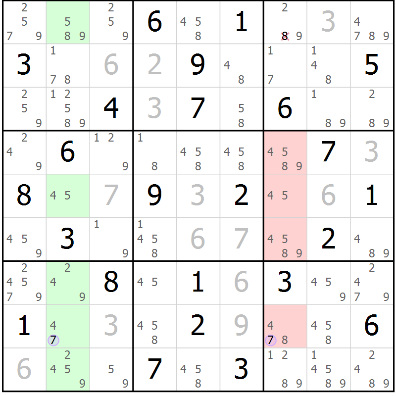 Position des candidats pour la solution de la Gr 83 page 86 du magazine de sudoku Suprême n° 034