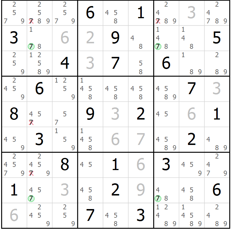 Position des candidats pour la solution de la Gr 83 page 86 du magazine de sudoku Suprême n° 034