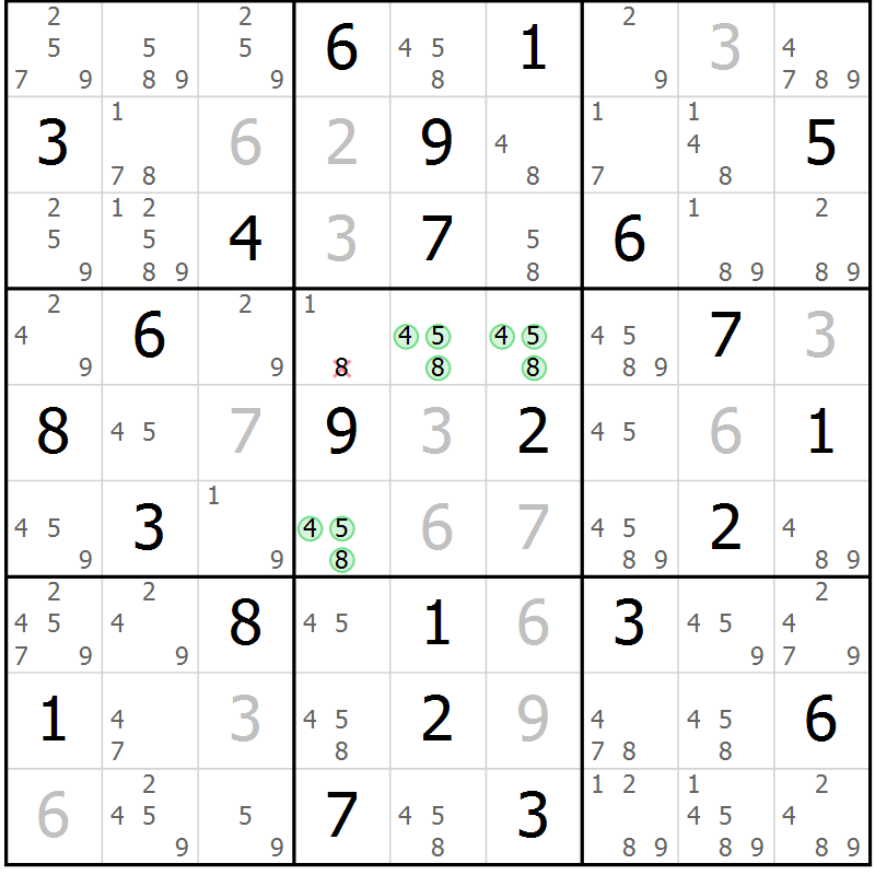 Position des candidats pour la solution de la Gr 83 page 86 du magazine de sudoku Suprême n° 034