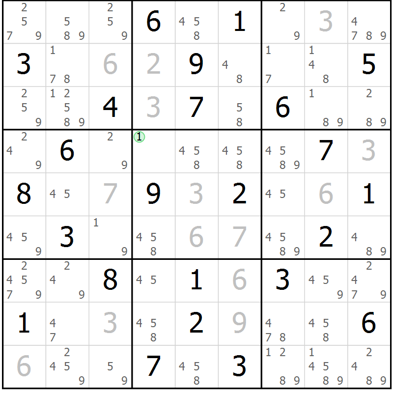 Position des candidats pour la solution de la Gr 83 page 86 du magazine de sudoku Suprême n° 034