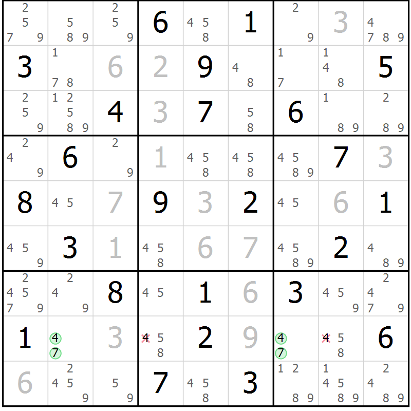 Position des candidats pour la solution de la Gr 83 page 86 du magazine de sudoku Suprême n° 034