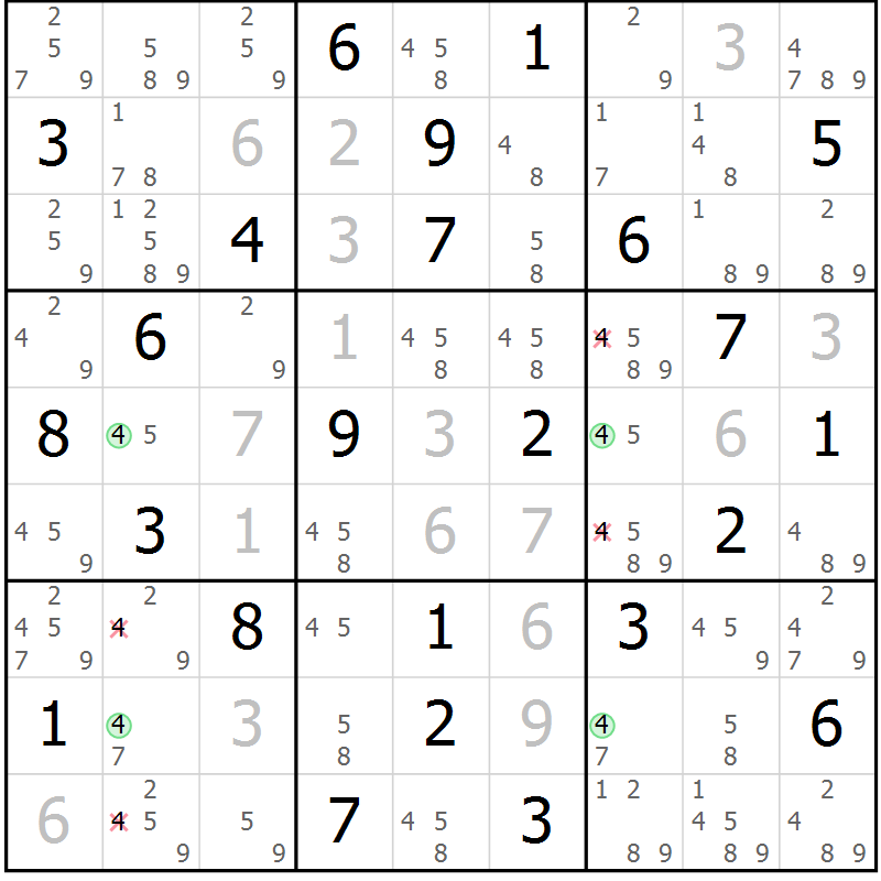Position des candidats pour la solution de la Gr 83 page 86 du magazine de sudoku Suprême n° 034