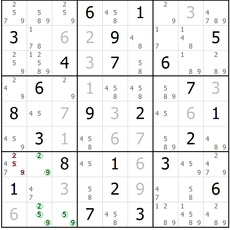 Position des candidats pour la solution de la Gr 83 page 86 du magazine de sudoku Suprême n° 034