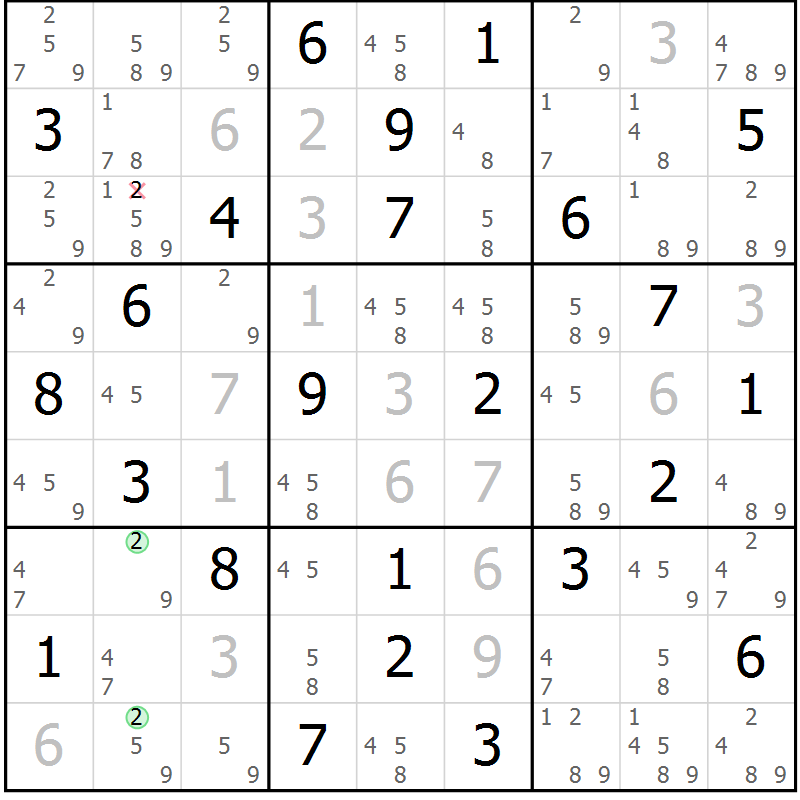 Position des candidats pour la solution de la Gr 83 page 86 du magazine de sudoku Suprême n° 034