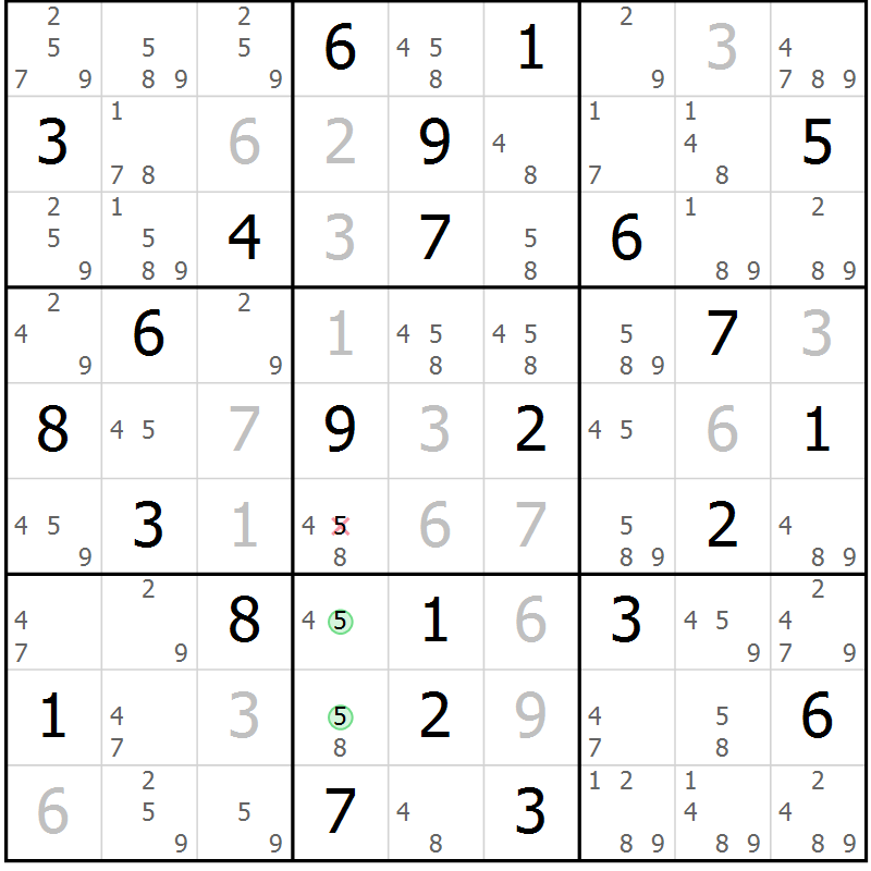 Position des candidats pour la solution de la Gr 83 page 86 du magazine de sudoku Suprême n° 034