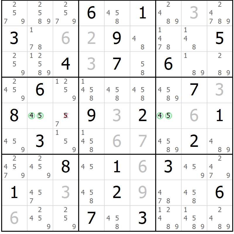 Position des candidats pour la solution de la Gr 83 page 86 du magazine de sudoku Suprême n° 034