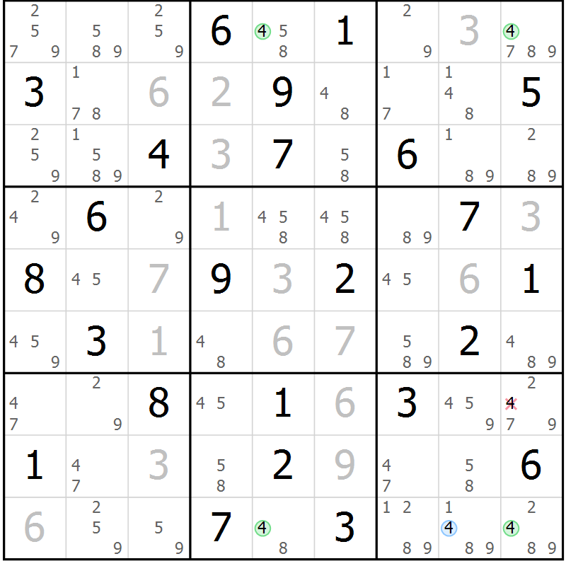 Position des candidats pour la solution de la Gr 83 page 86 du magazine de sudoku Suprême n° 034