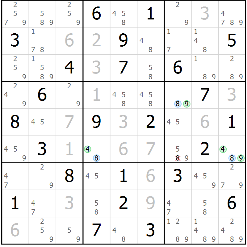Position des candidats pour la solution de la Gr 83 page 86 du magazine de sudoku Suprême n° 034
