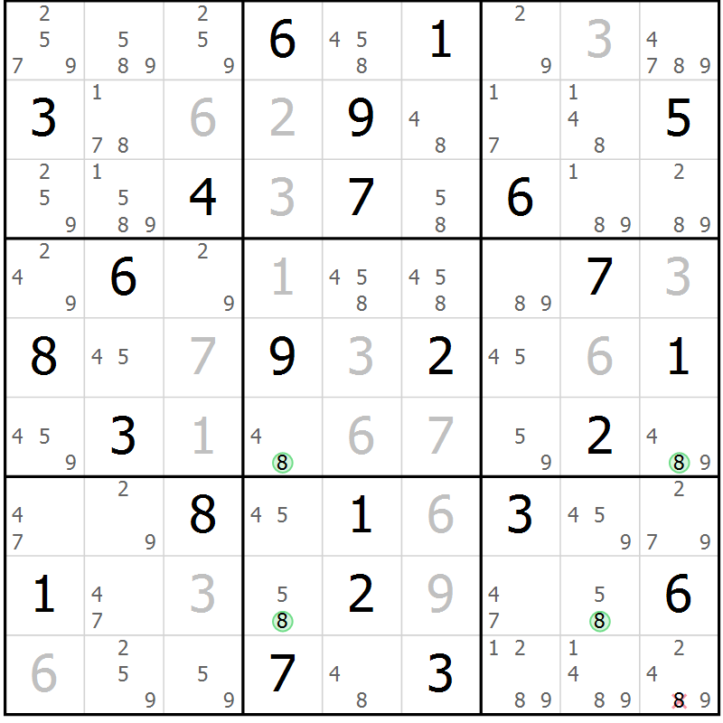 Position des candidats pour la solution de la Gr 83 page 86 du magazine de sudoku Suprême n° 034