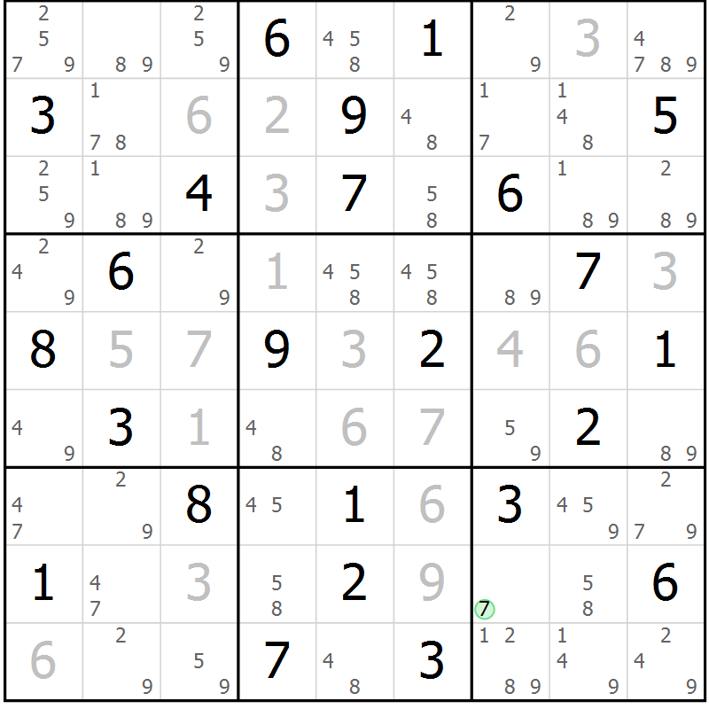 Position des candidats pour la solution de la Gr 83 page 86 du magazine de sudoku Suprême n° 034