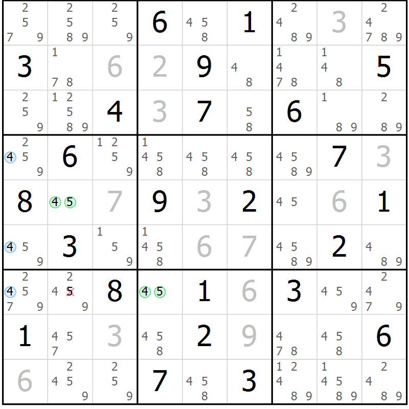 Position des candidats pour la solution de la Gr 83 page 86 du magazine de sudoku Suprême n° 034