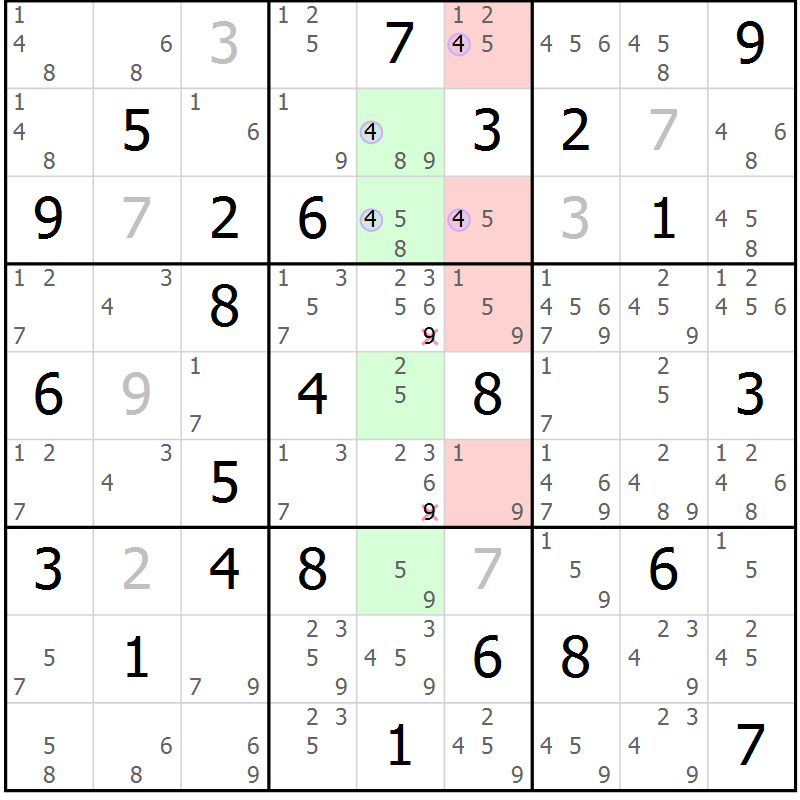 Position des candidats pour la solution de la Gr 84 page 87 du magazine de sudoku Suprême n° 034