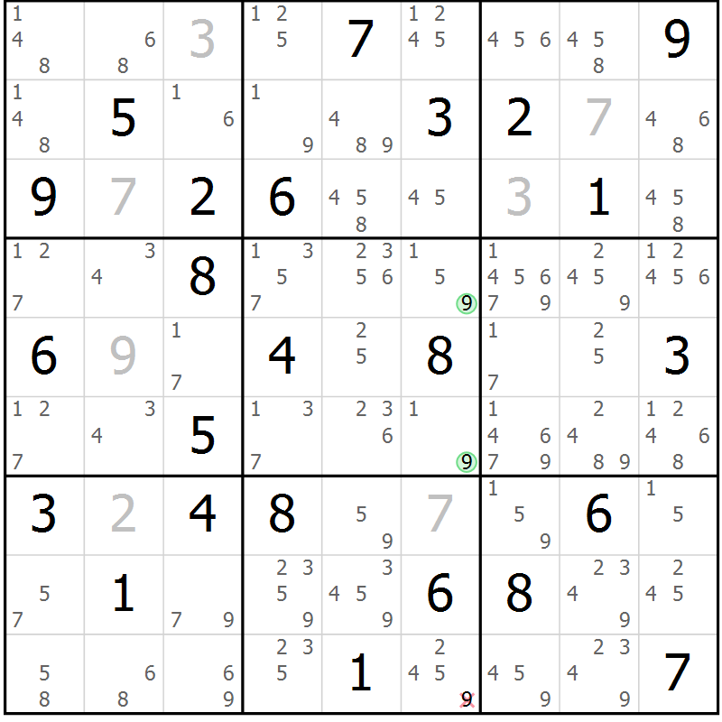 Position des candidats pour la solution de la Gr 84 page 87 du magazine de sudoku Suprême n° 034