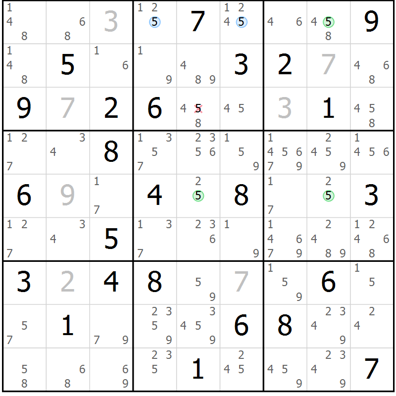 Position des candidats pour la solution de la Gr 84 page 87 du magazine de sudoku Suprême n° 034