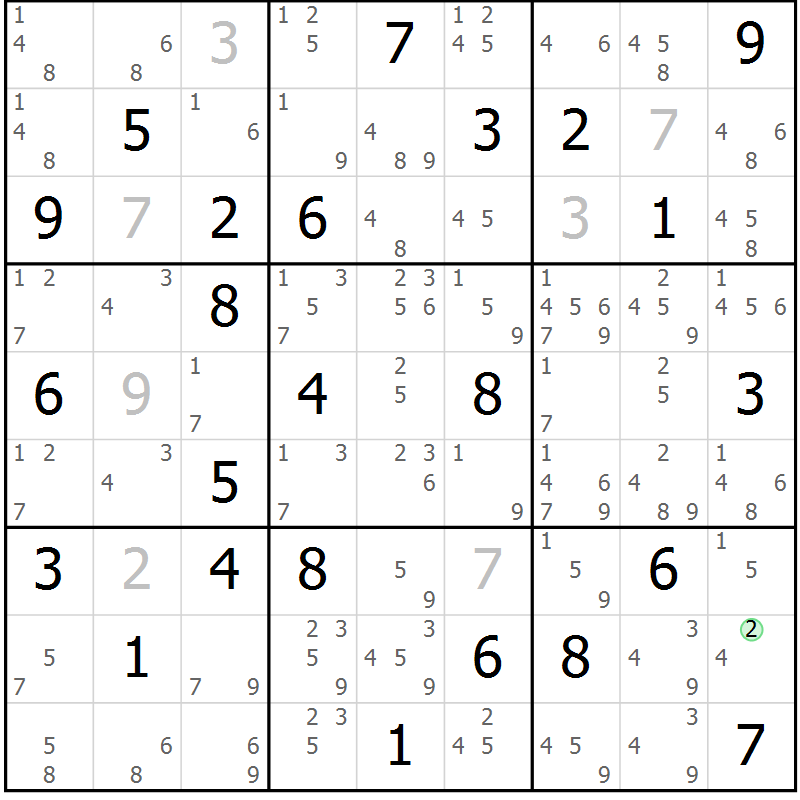 Position des candidats pour la solution de la Gr 84 page 87 du magazine de sudoku Suprême n° 034