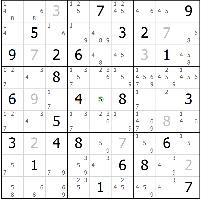 Position des candidats pour la solution de la Gr 84 page 87 du magazine de sudoku Suprême n° 034
