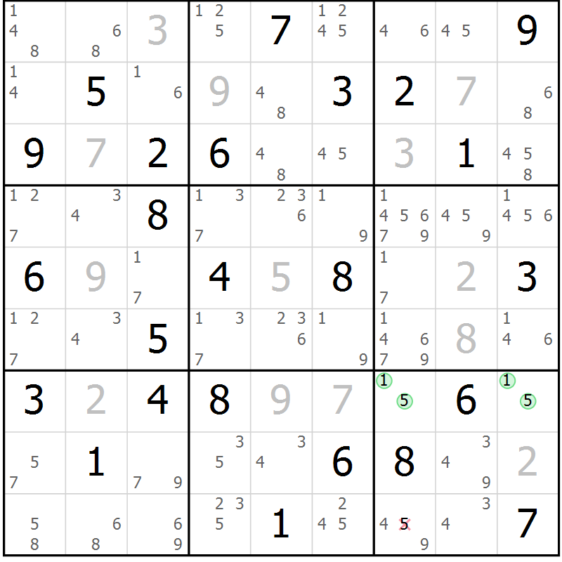 Position des candidats pour la solution de la Gr 84 page 87 du magazine de sudoku Suprême n° 034