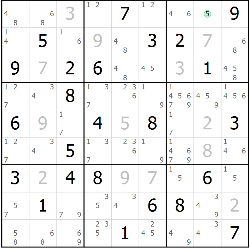 Position des candidats pour la solution de la Gr 84 page 87 du magazine de sudoku Suprême n° 034