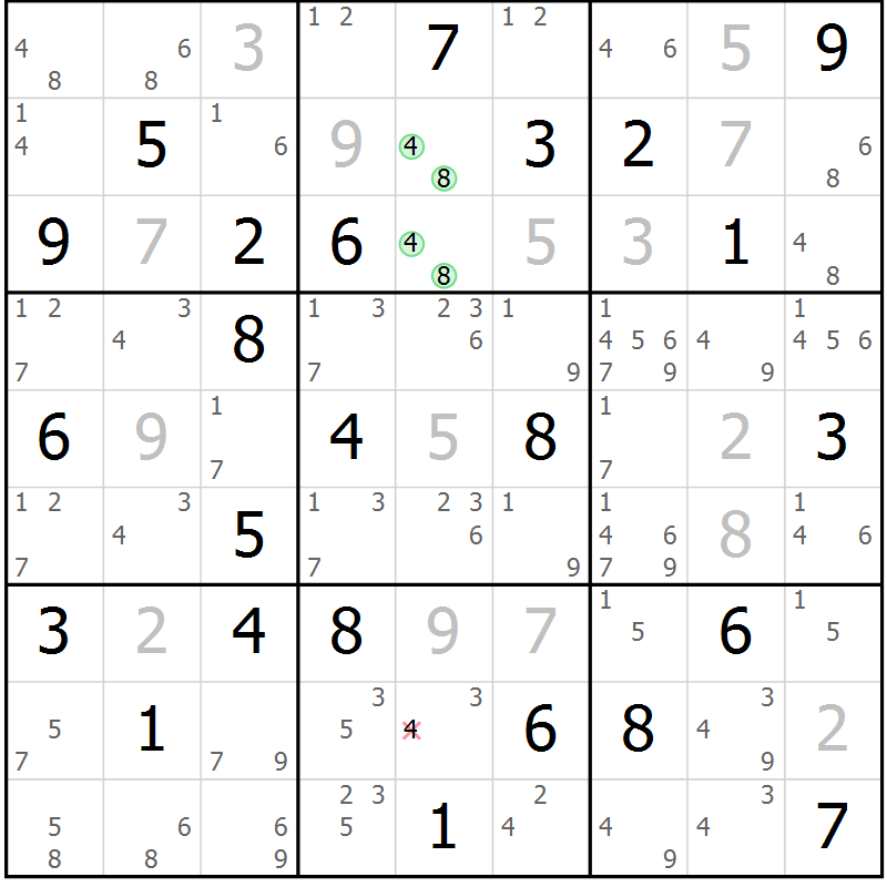 Position des candidats pour la solution de la Gr 84 page 87 du magazine de sudoku Suprême n° 034