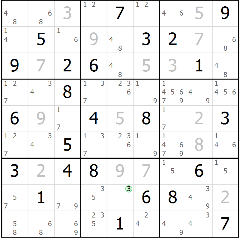 Position des candidats pour la solution de la Gr 84 page 87 du magazine de sudoku Suprême n° 034