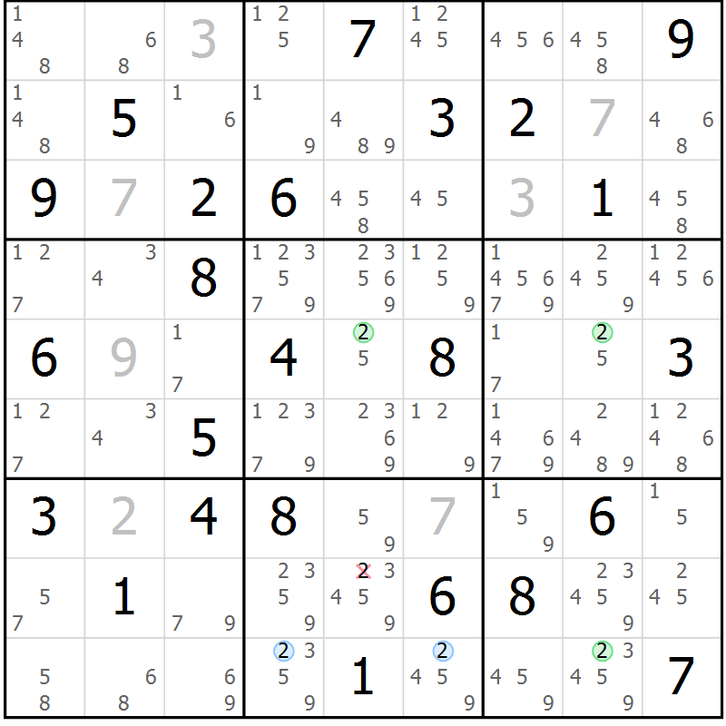Position des candidats pour la solution de la Gr 84 page 87 du magazine de sudoku Suprême n° 034