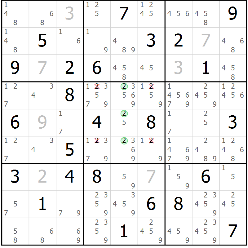 Position des candidats pour la solution de la Gr 84 page 87 du magazine de sudoku Suprême n° 034
